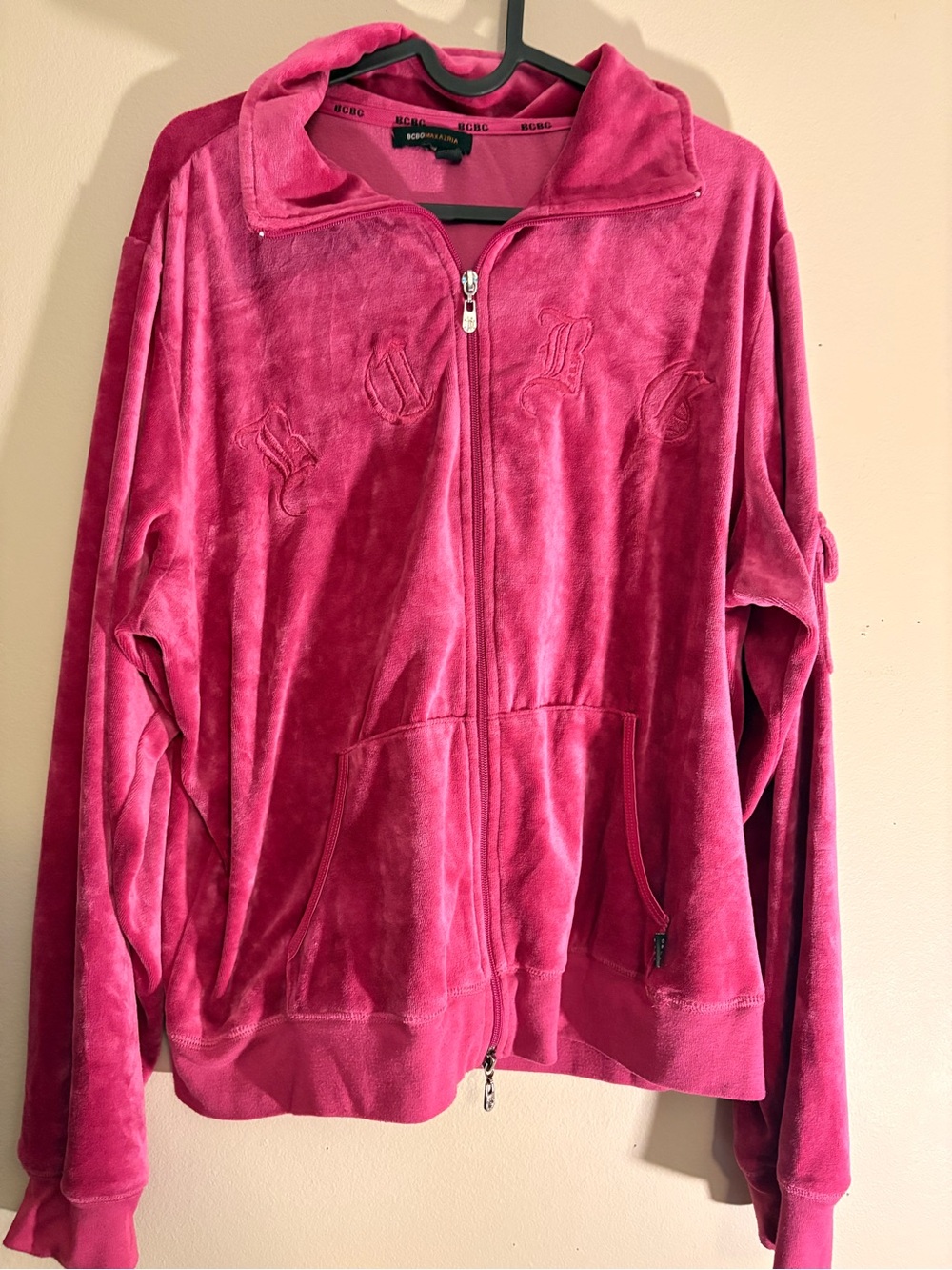 BCBG Pink Velour Zip-Up Jacket size medium y2k fashion streetwear loungewear